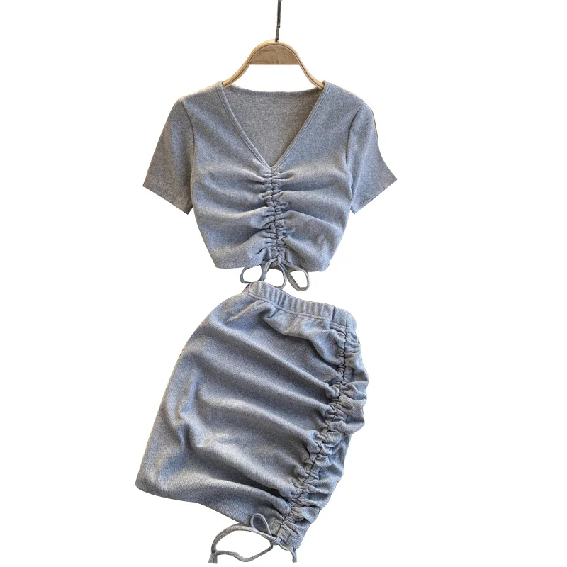 

Fashionable girls clothing sets teen girls sets solid color short sleeve skirts children clothes ouftis