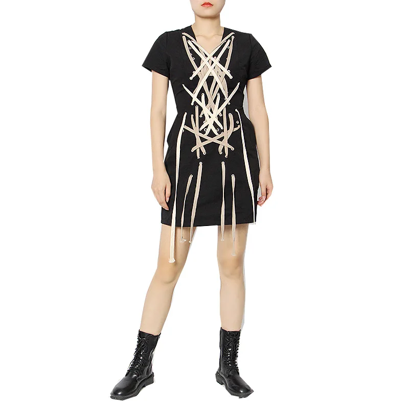

New fashion drawstring straps waist sexy dress for women