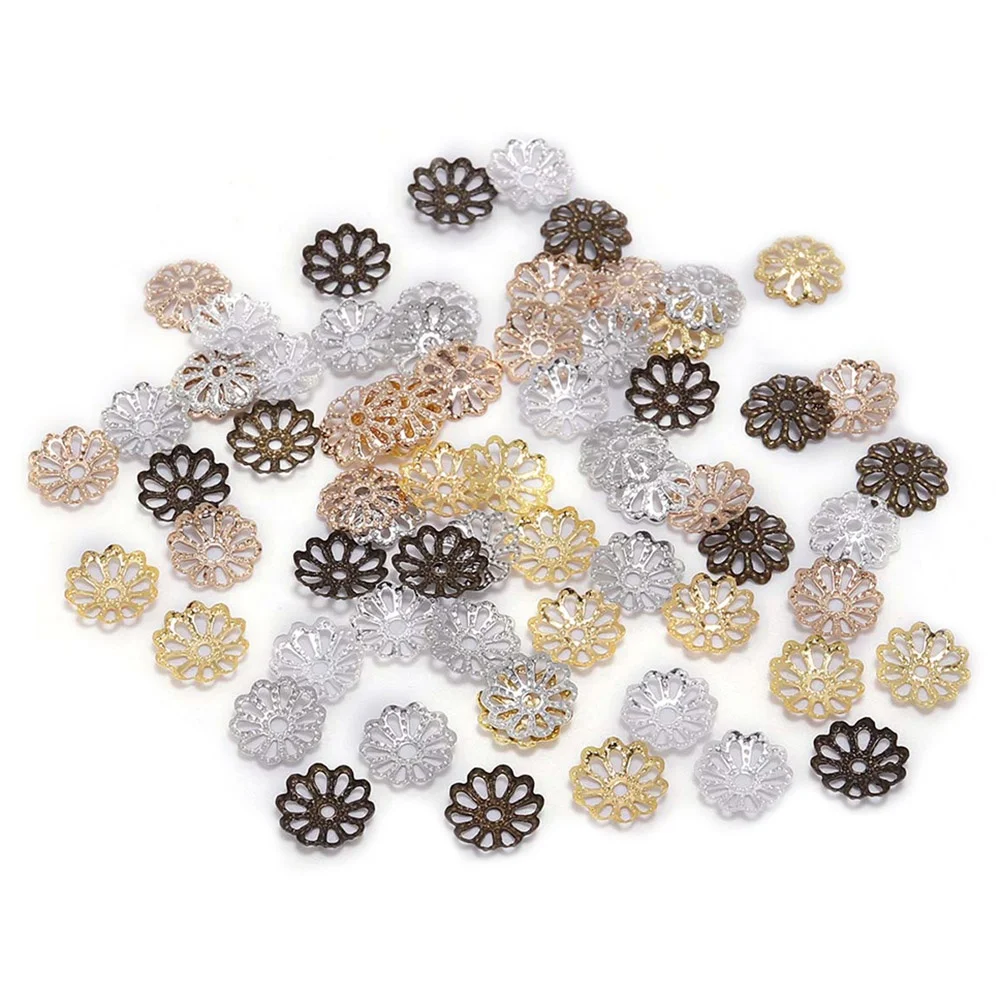 

200pcs 7 9mm Silver Gold Flower Petal Beads Caps Bulk End Spacer Charms Bead Caps For Jewelry Making Accessories DIY Supplies, Gold,silver,kc gold,rhodium,gun black,bron