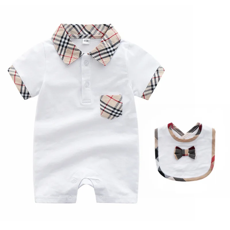 

100% cotton baby romper with bib shortsleeve 2pcs new born baby clothing set, Picture
