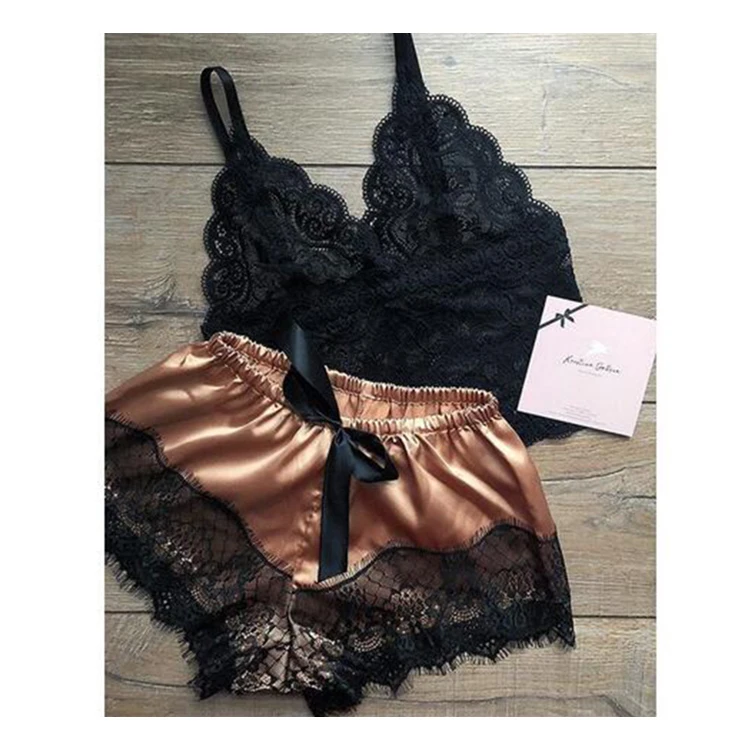 

2021 Summer Short Braces Silk Designer Pajamas Pijama Sexy Nightgown Lace Lingerie For Women Ladies, As the picture