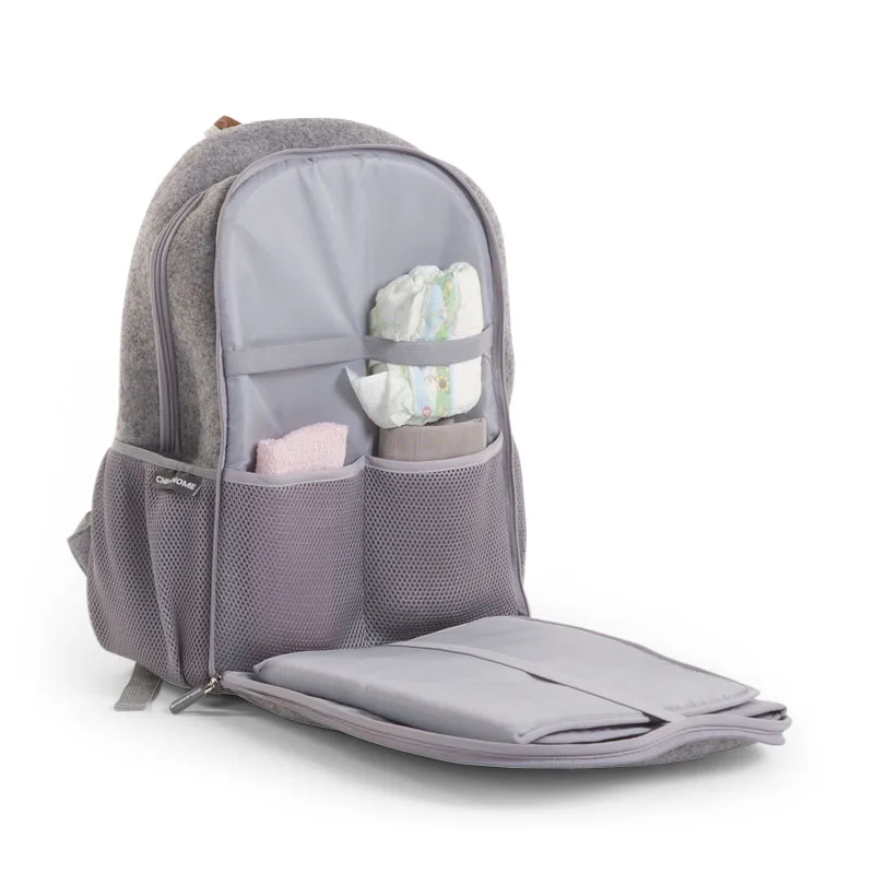 

Upin grey felt mother baby backpack diaper caddy organizer bag with leather strap