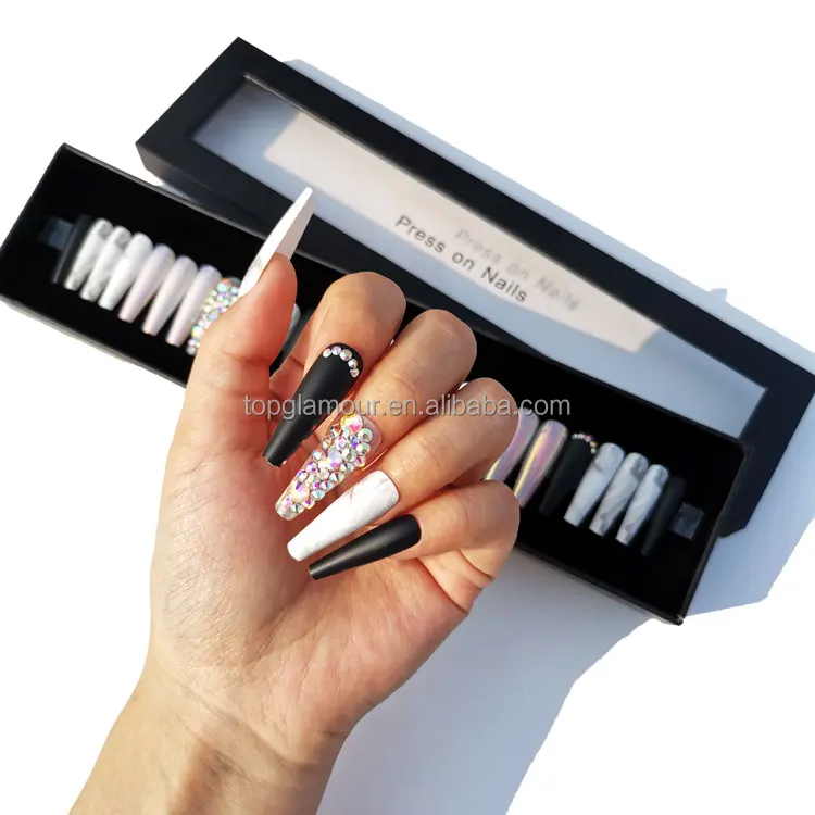 

Full Cover Rhinestones Nail Extra Long Nails High Quality Luxury Press On Nails 2021 for Women, Mix color