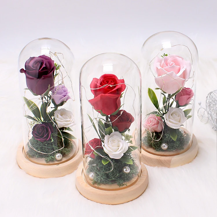 

Natural Preserved Roses in Glass Rose with Light