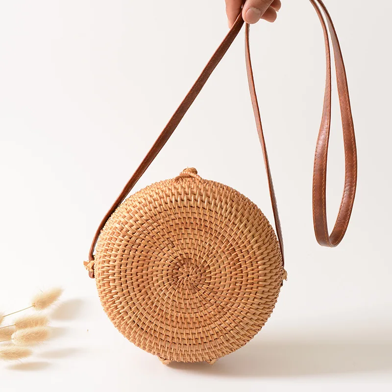 

free shipping Vietnam rattan beach bag natural rattan round bag Hand woven straw beach bag wholesale/rattan ladies handbag