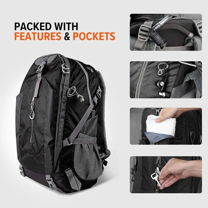 Waterproof Hiking Backpack 45L Travel Carry On Backpack With Waterproof Cover
