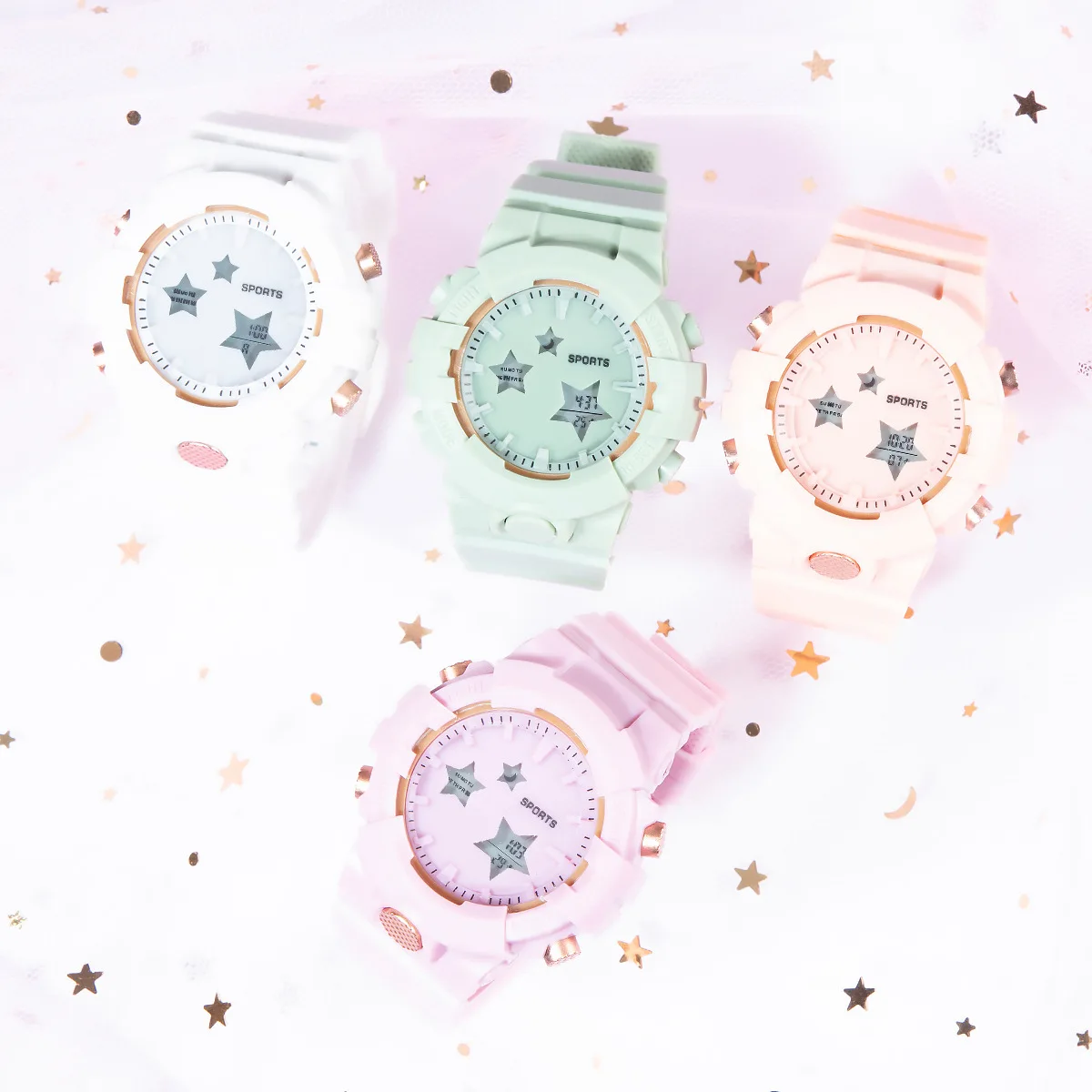 

Ins College Wind Korean Version Students Sports Watches Fashion Waterproof Girl Watch Star Unicorn Electronic Digital Girl Watch