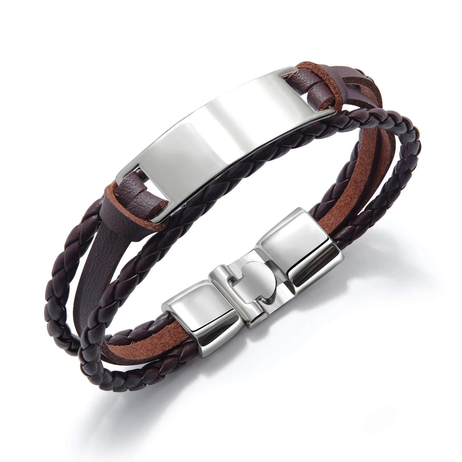 

Personality Diy Multi Layer Braided Bracelets Customized Logo Men's Multi Colors Engraved Name Leather Id Bracelet