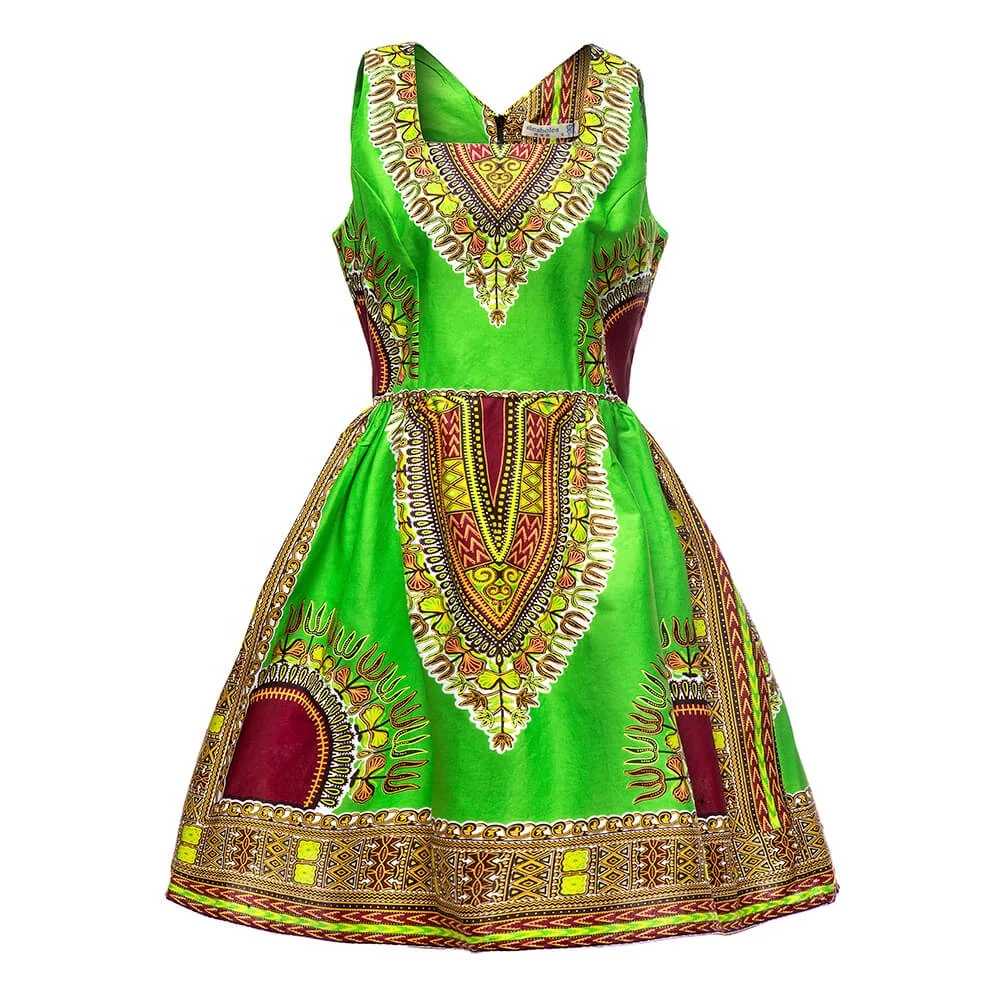 

African 2021 Hot Seller Floral Dashiki Print Women Dress Sleeveless Fashion Women Summer Dresses Sexy Party Women Clothing Dress, Picture color