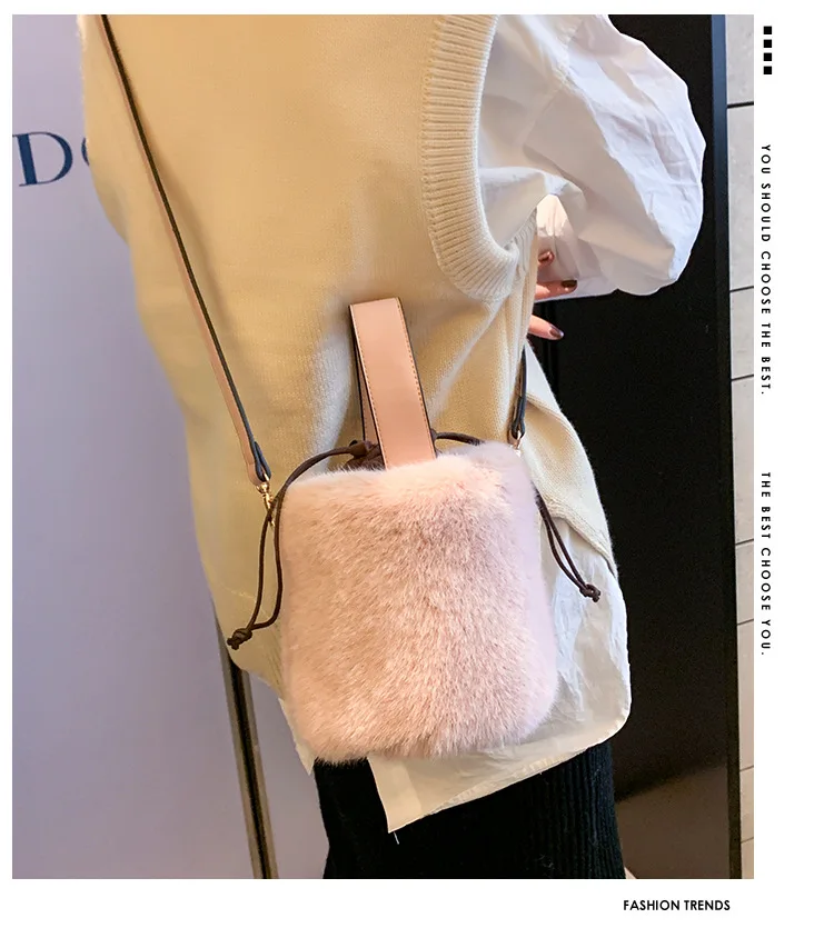 

Hot sale trendy cute winter plush fur bag  women bucket handbag lady bag, Multi colors