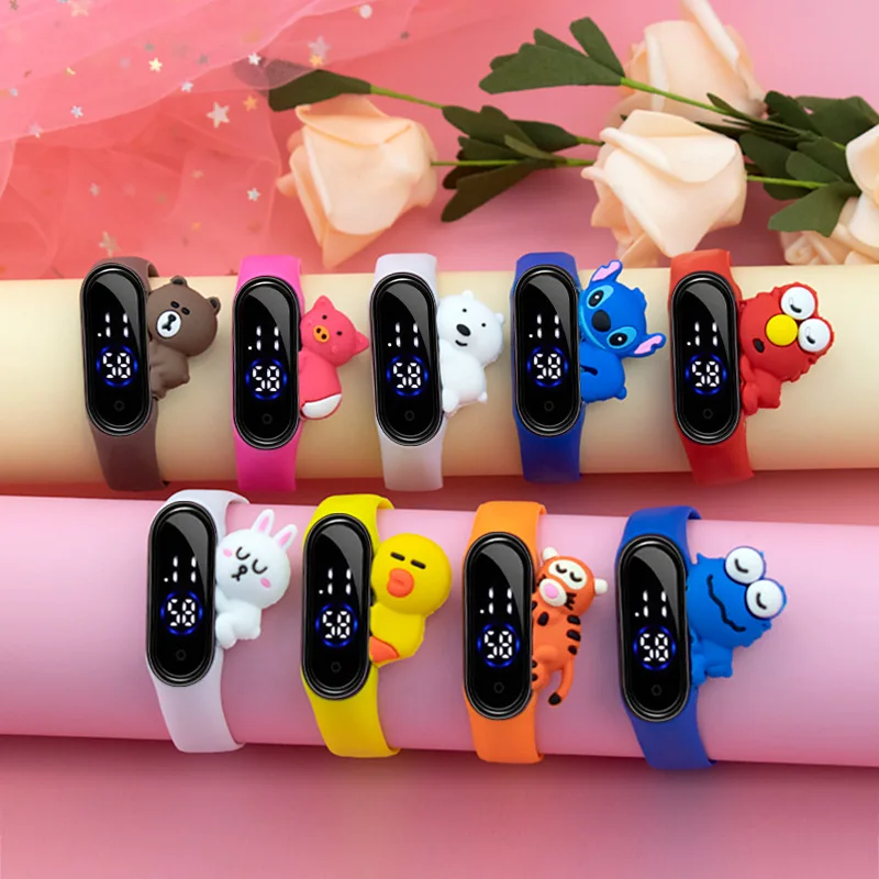 

Sleeping doll Cartoon Touch Watch Fluffy Shape Silicone Retro Wrap Bracelet Kids Waterproof Digital Led Watch Kids
