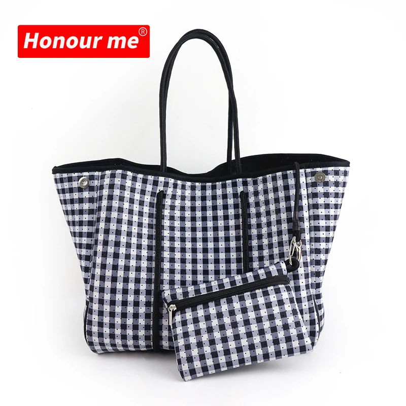 

2021 fashion perforated metallic neoprene tote bag hand bag for women