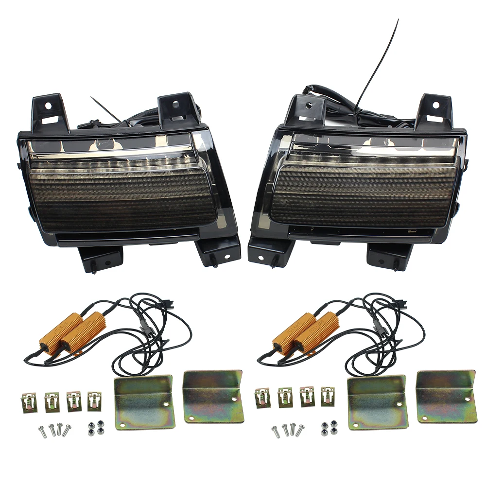 2020 Smoked LED Fender Daytime Running Amber Turn Signal Light Kits for 18-20 Jeep Wrangler JL Sport