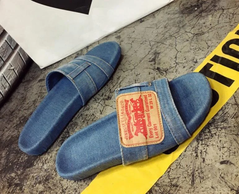 

2020 wholesale new arrival fashion denim cloth women slides slippers for women and ladies flat slippers summer beach