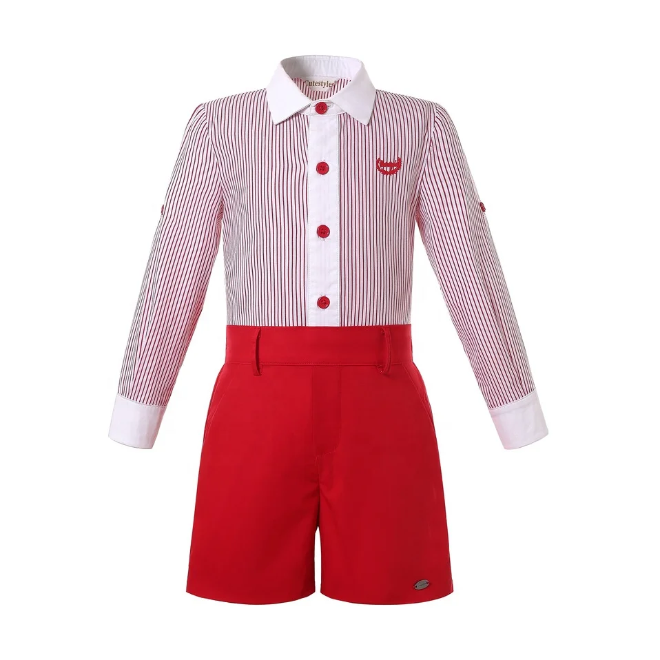 

Pettigirl Cute Trendy Baby boy Outfits Summer Kids Wear boys clothes Stores Silbings Matching Red Stripe Shirt + Red Shorts, Pink+red