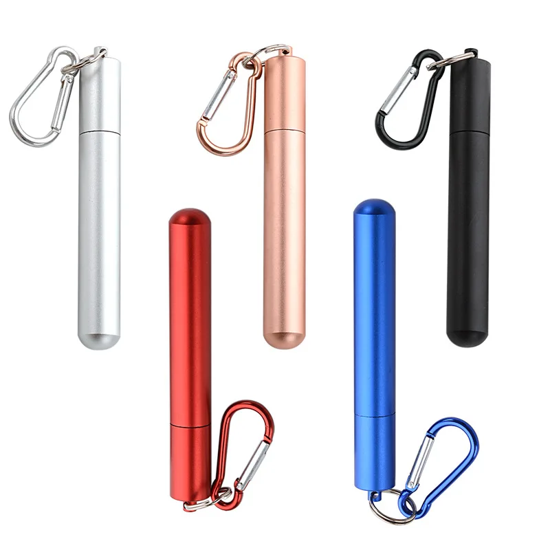 

Collapsible Food Grade Metal Straw Foldable Cleaning Brush Strong Keychain Retractable Stainless Steel Straw with Travel Case, Customized color