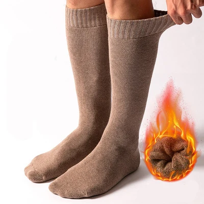 

Winter Thickened Plus Fleece Cotton Men's High-Barrel Socks Warm Terry Towel Socks, 4 colors