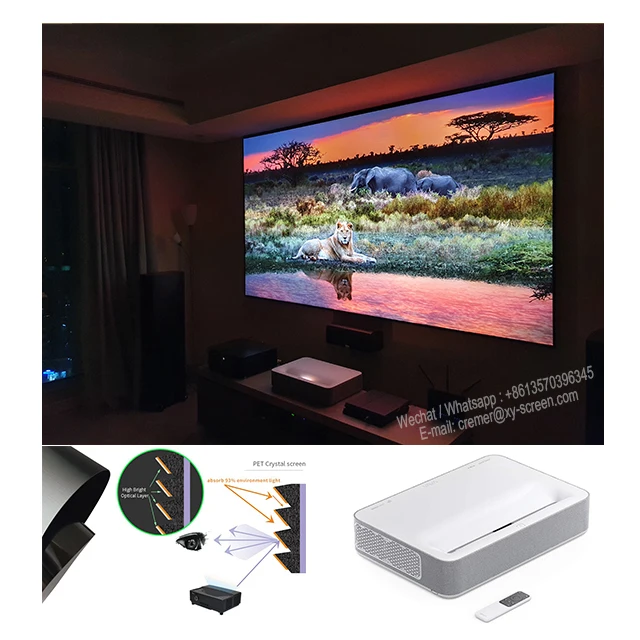 

XY Screens 120" 4K PET Crystal ust ultra short throw projector fixed frame ALR screen ambient light rejecting projection screen, Dark grey