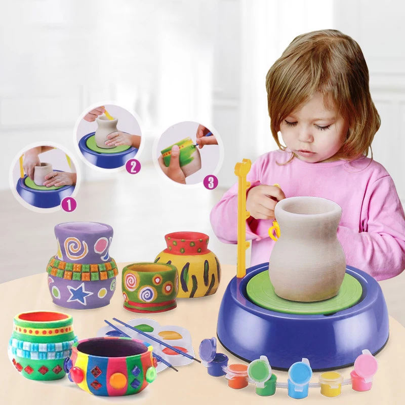 

New Arrival Kids DIY Art Craft Kit electric Mini Pottery Wheel Machine with Clay Set for Adult