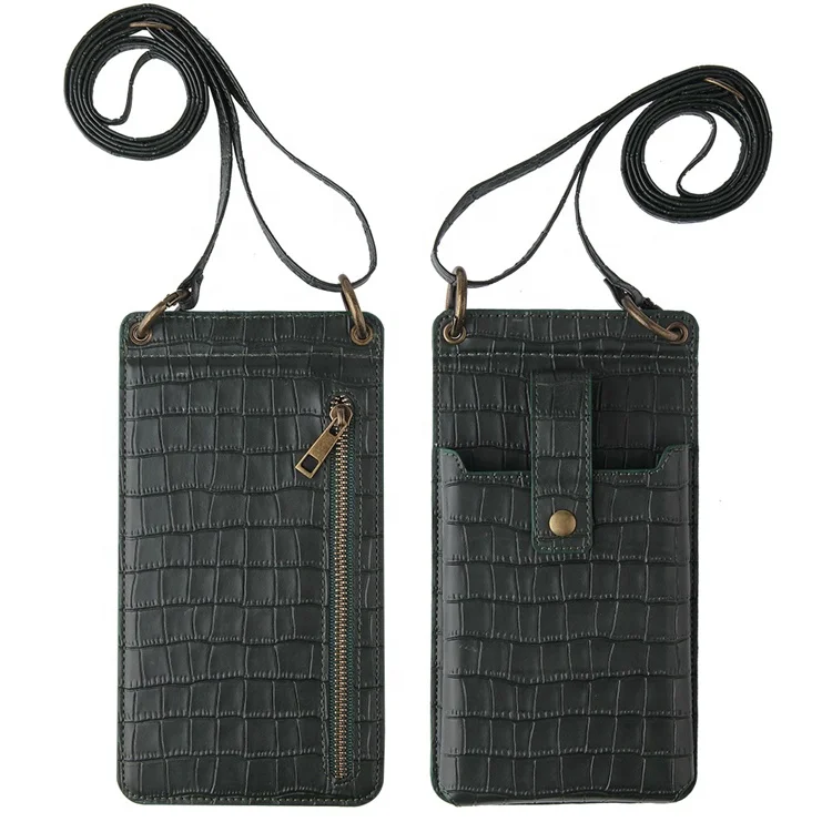 

Dropshipping agent Fashion embossed crocodile leather crossbody mobile phone wallet bags&cases
