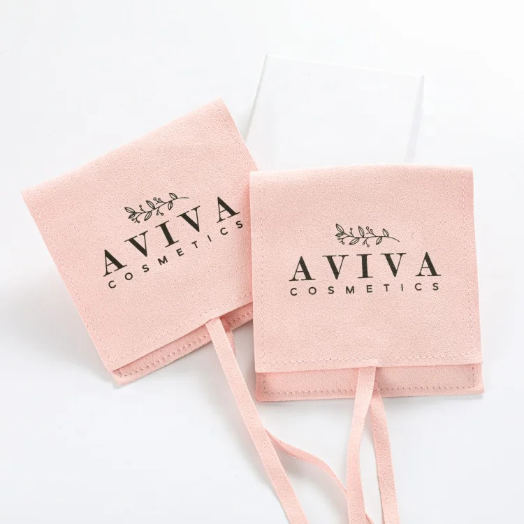

Luxury jewelry packaging pouch with black logo, Custom