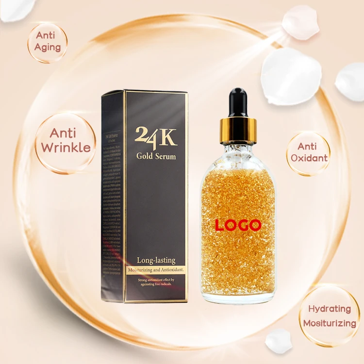 

ODM Private Label Anti Aging Wrinkle Face 24 K Foil Serum Moisturizing Hydrating 24K Gold Essence