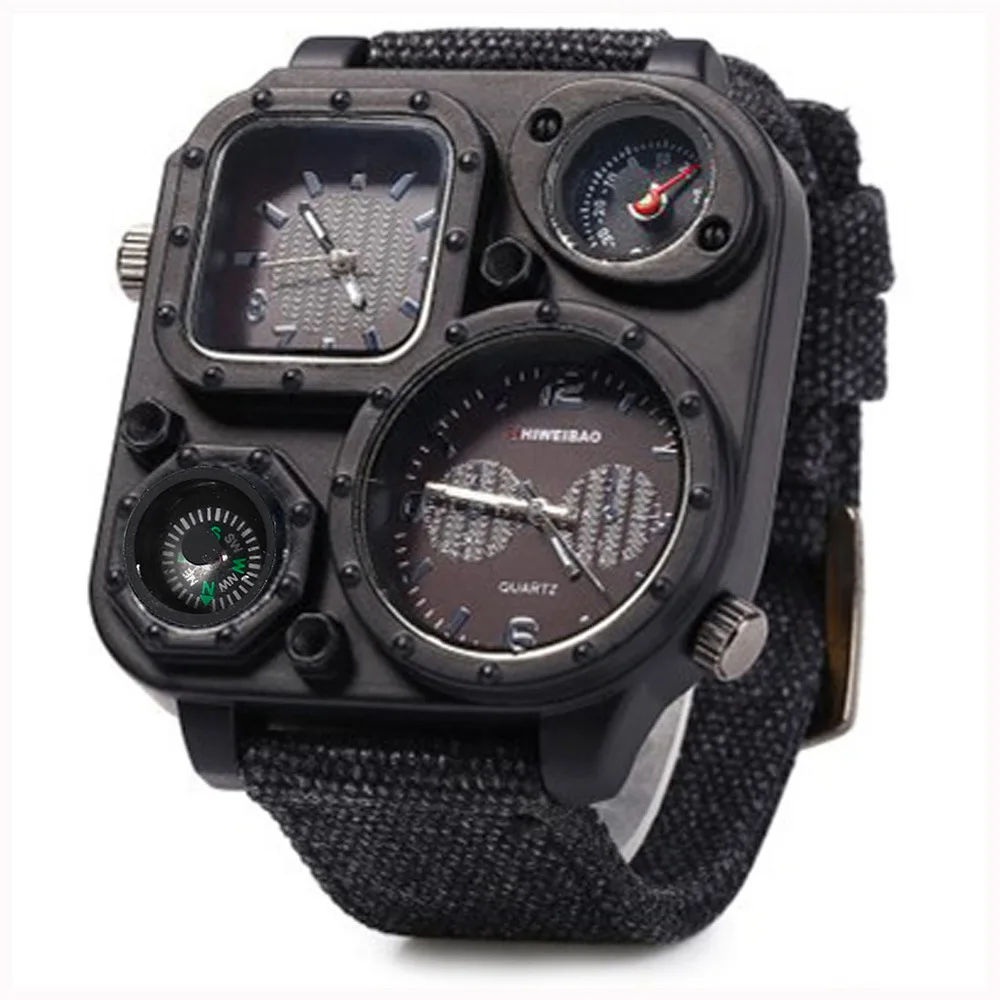 

Fashion Multi-time zone personality dial sports denim band quartz watches with Box, 3 colors