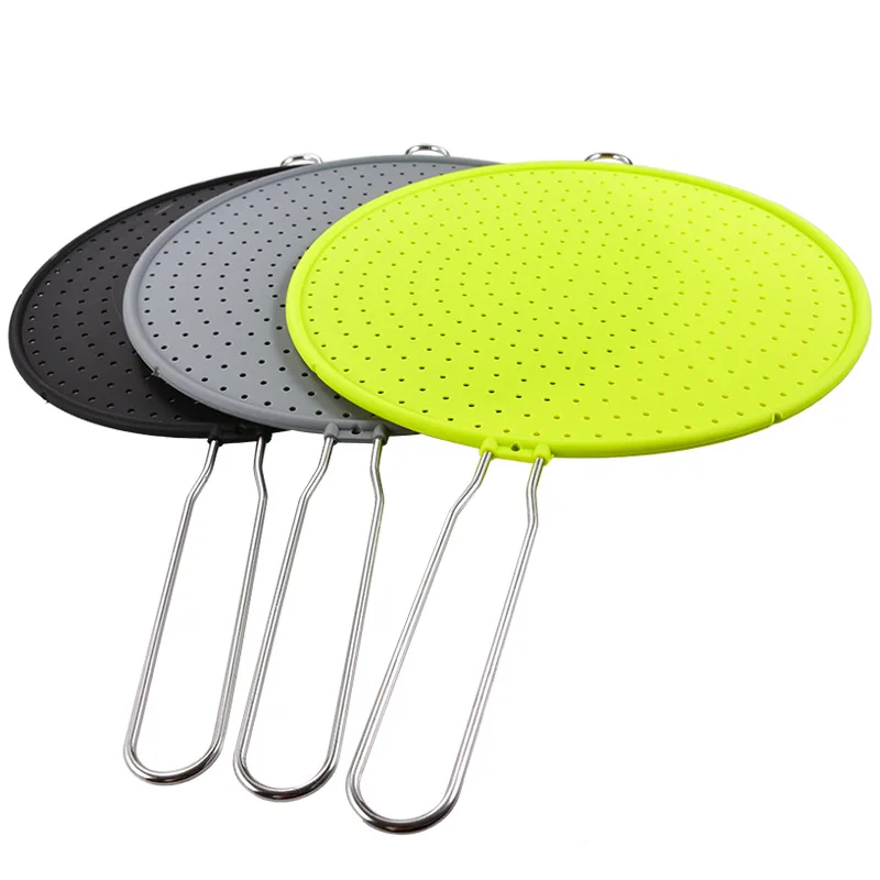 

11" Silicone kitchen utensil oil filter Splatter Screen Guard Strainer For Frying Pan, Black/grey/green/red/orange