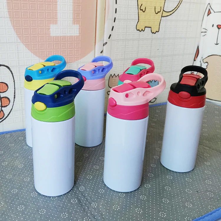 

New design Sublimation Blanks 12oz Stainless Steel Double Wall Insulated Vacuum Kid Water Bottles with Flip Top Lid Straw