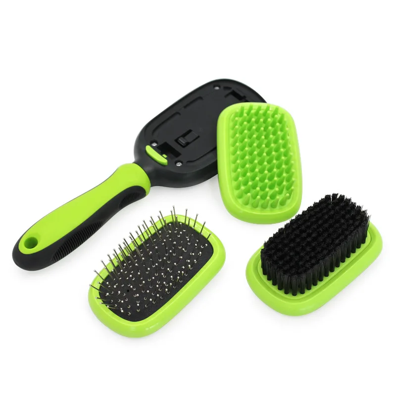 

New Pet Hair Grooming Tool Double Sided Massage Deshedding Dematting Pin And Bristle Brush Comb Set For All Breeds Dogs Cats
