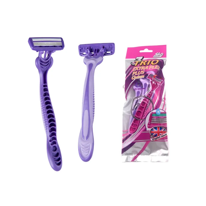 

Rubber handle and super stainless steel triple blade disposable razor, Customized color