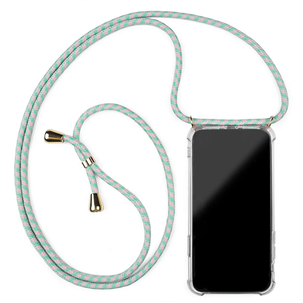 

Low MOQ Stock Cord Shine E Phone Necklace Transparent Silicon Hard Case For Iphone 11 Pro Max Smartphone Cover, Custom