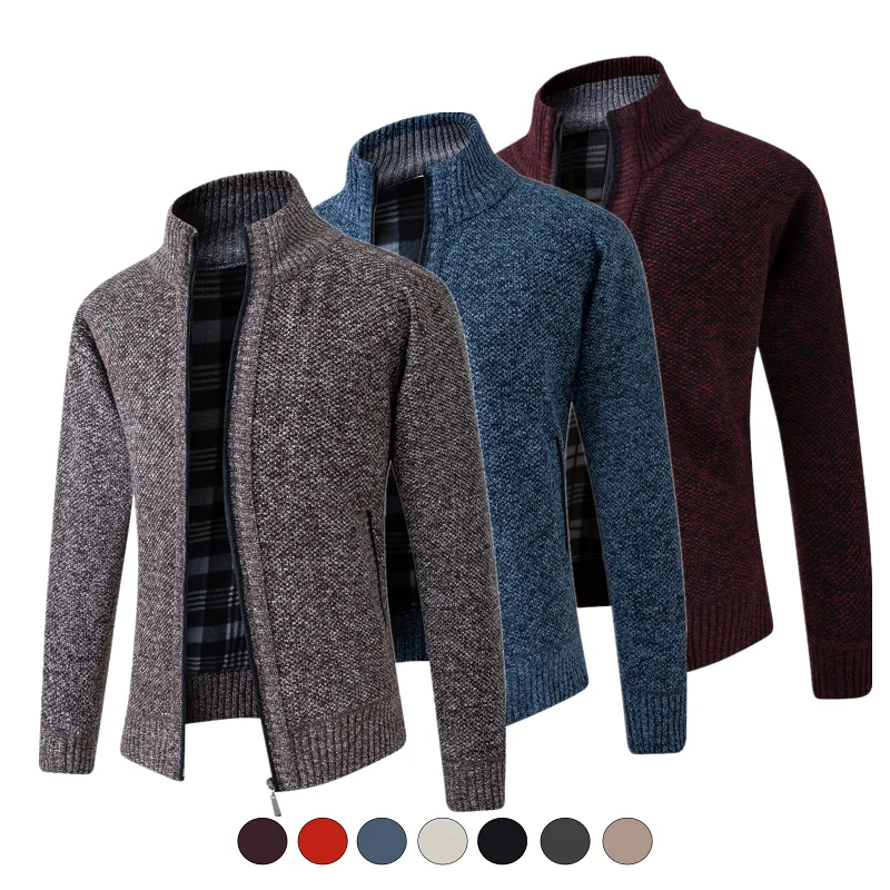 

Thicken Knitted Fashion Stand Collar Men Cardigan Sweater Front Opening Men's Shrug Sweater, Multi colors