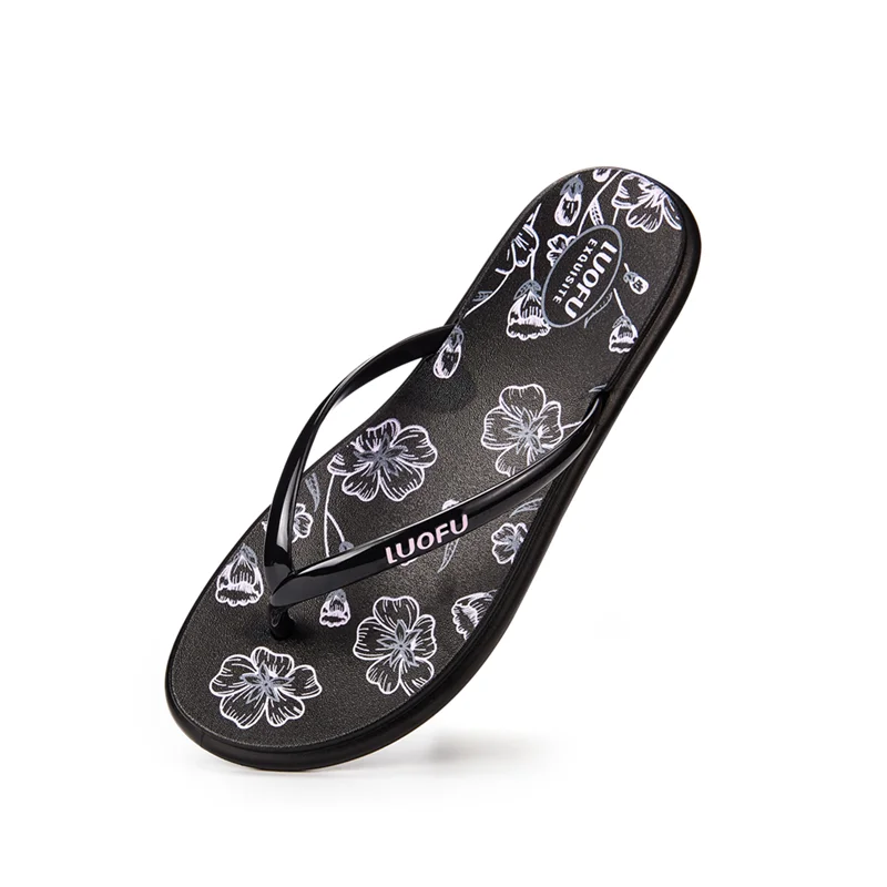 

2021 new arrivals LUOFU women floral printing fashion slipper household outdoor thongs Flip Flop beach Slippers