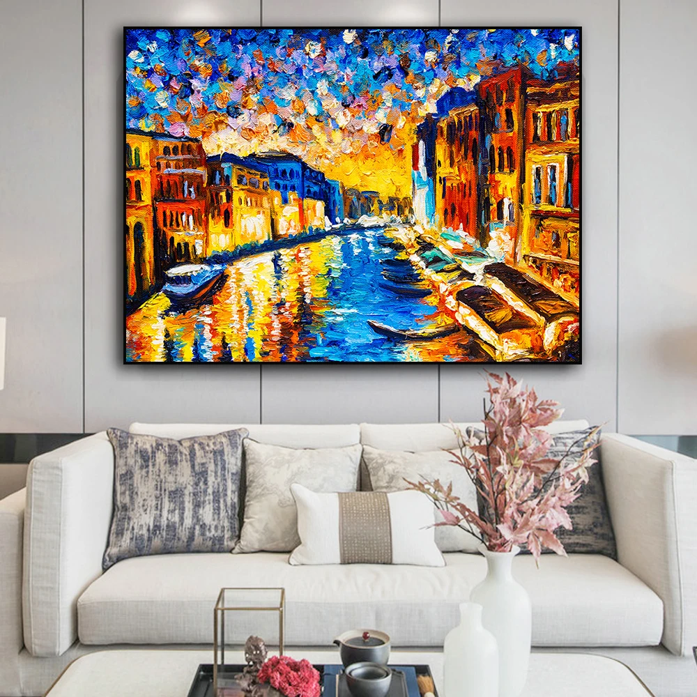

Impressionist Home Decor Canvas Painting Wall Art Oil Painting for Bedroom Decorations for Home Street View Wall Decor