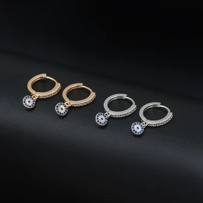 

2021 Latest Cubic Zirconia Round Evil Eyes Clip On Hoop Earrings CZ Crystal Circle Evil Blue Eyes Drop Earrings For Women Gift
