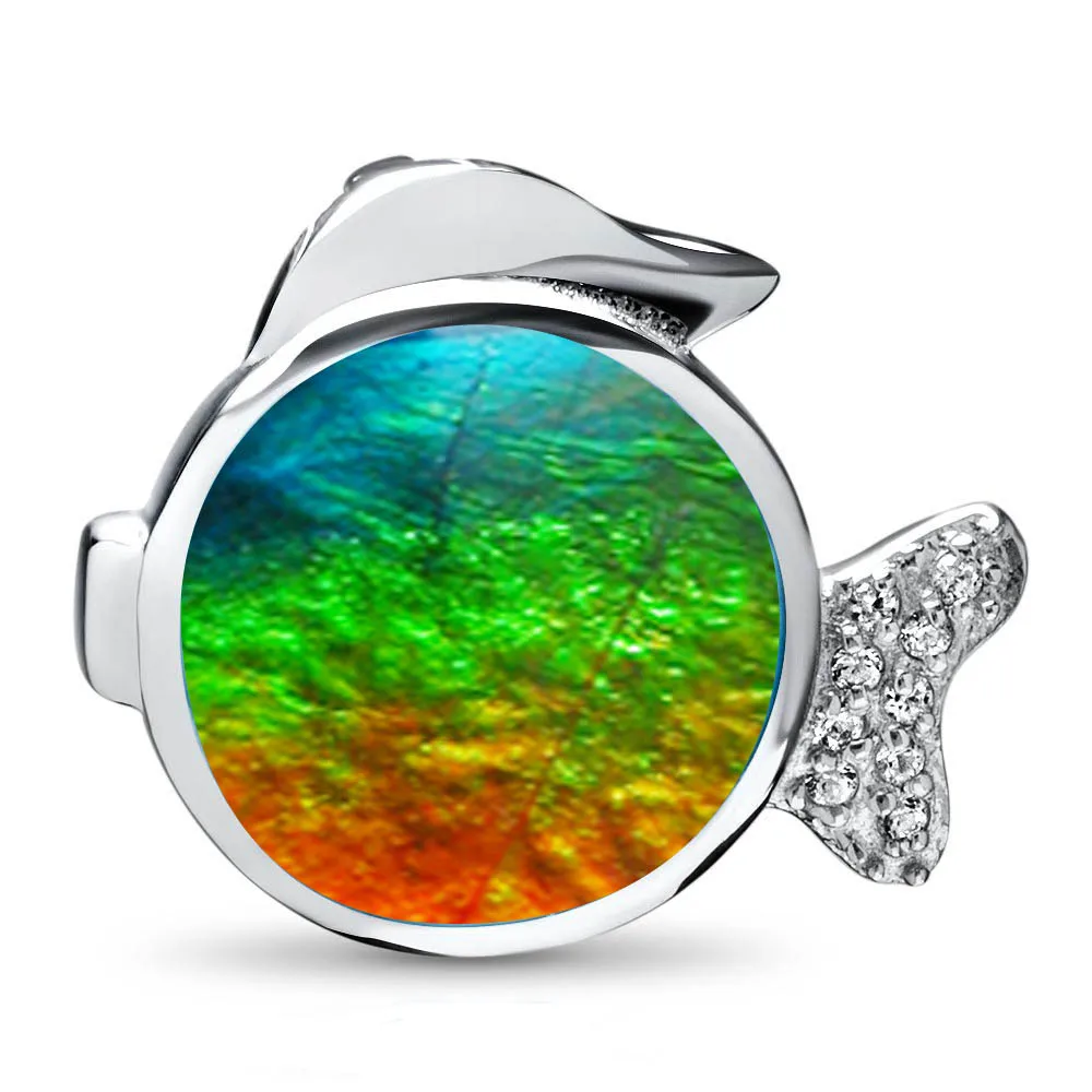 

Sealife Fish Ocean Ammolite Pendant 14k Yellow Gold Plated 925 Silver Color MOP Ammolite Inlay Jewelry