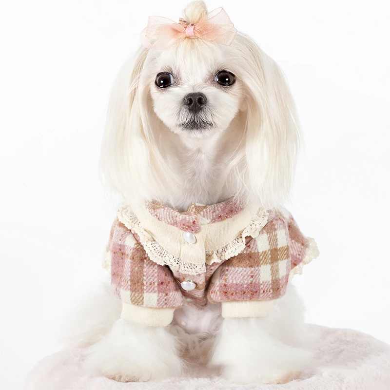 

New pet apparel collection lace plaid cotton dog princess dress simple cute pet teddy dress cat clothes, Many colors
