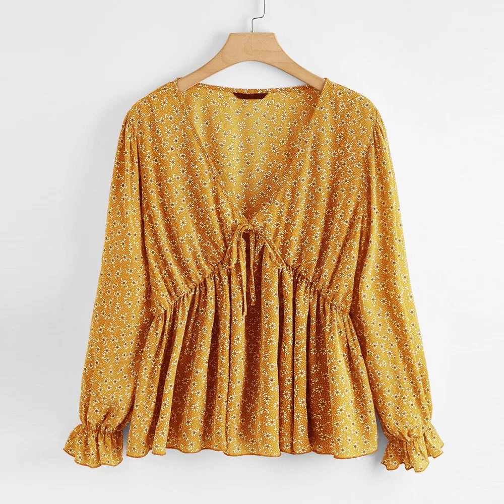 

Women Tops Plus Size Long Sleeve Chiffon Elegant Design High Quality Floral Chiffon Blouse For Women, Customized color
