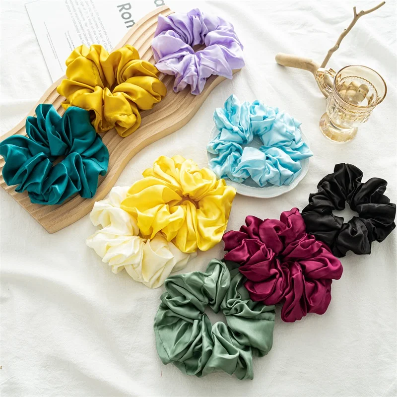 

Wholesale large xl satin scrunchies in stock elastic ponytail accessories women