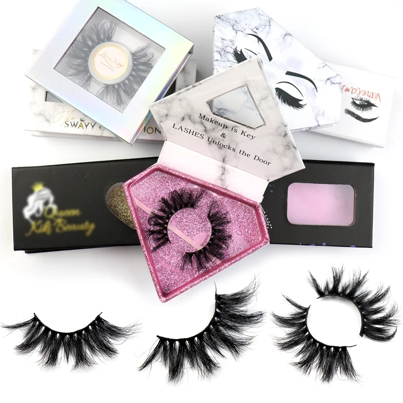 

Wholesale custom lashbox packaging cruelty free thick dramatic fluffy 25 mm real mink lashes3d eyelashes vendor