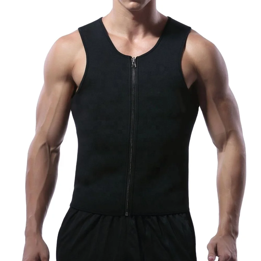 

High Quality Men Waist Trainer Vest for Weightloss Hot Neoprene Corset Body Shaper Zipper Sauna Sweat Tank Top, As shown in the figure