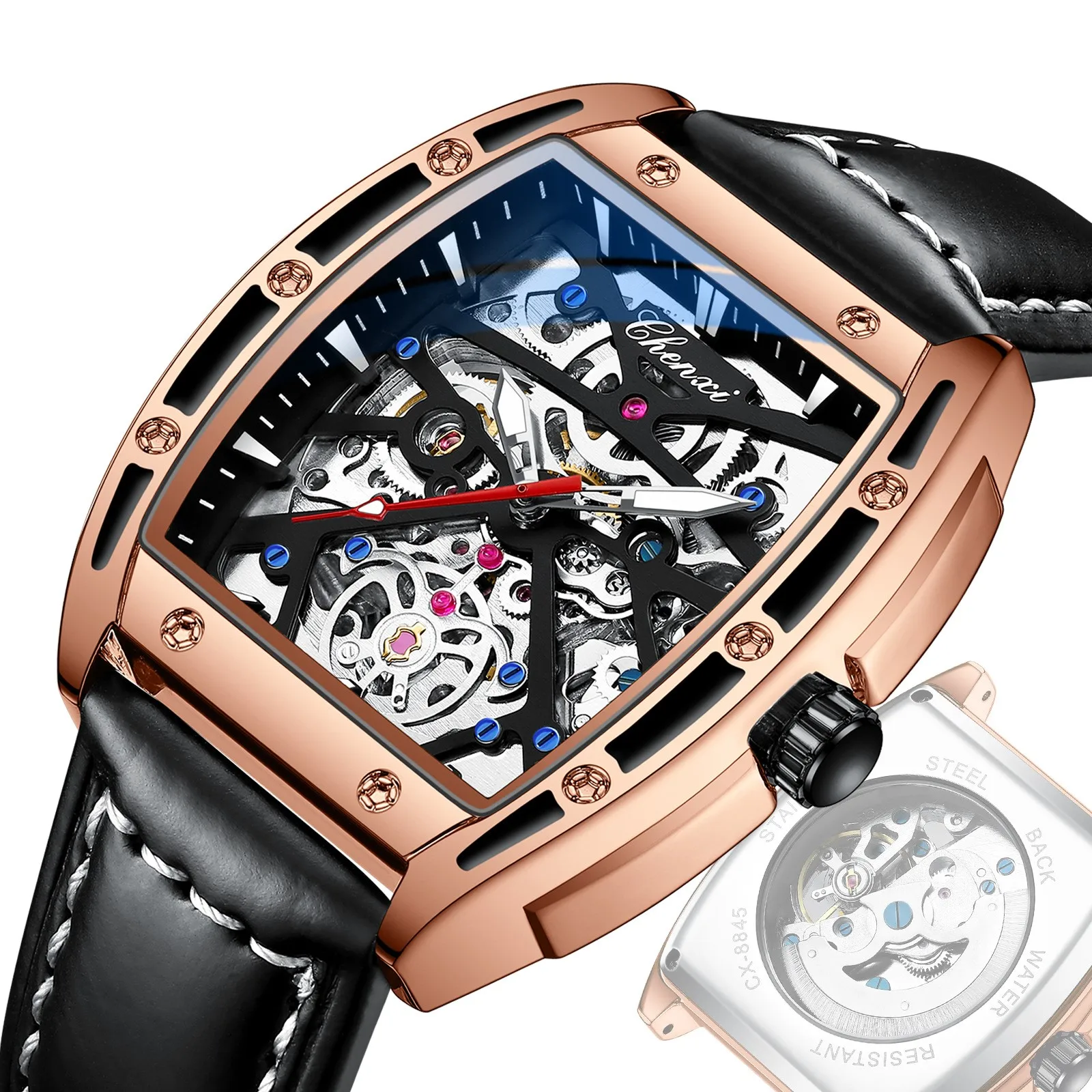 CHENXI 8885 Men Mechanical Watches Luxury Genuine Leather Waterproof Luminous Bracelet Men's Hollow Out Fully Automatic Watch