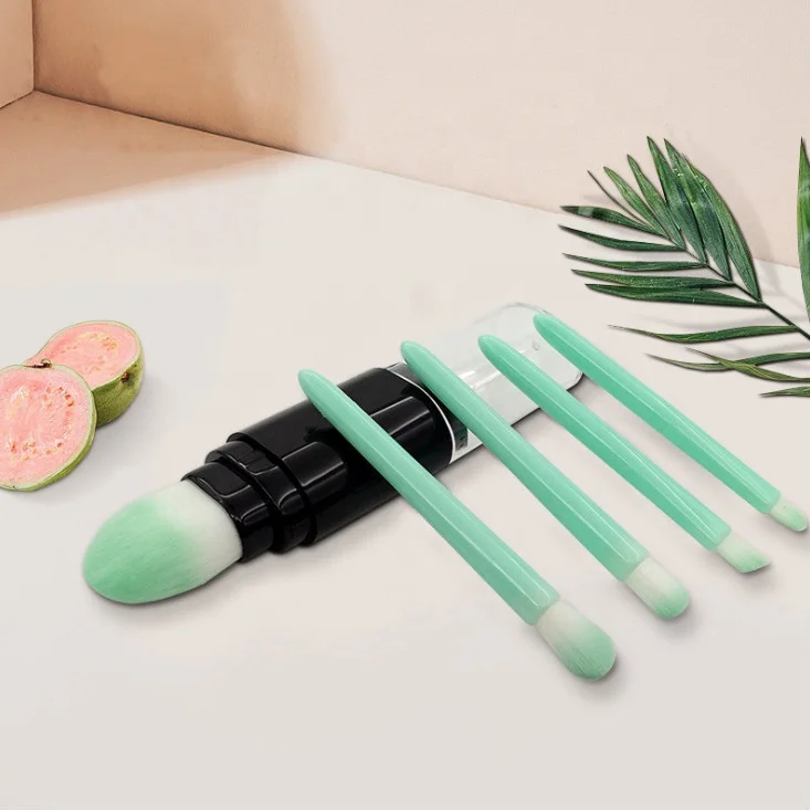 

New Style 5 in 1 Multifunction Travel Brush Set Portable Double Side Makeup Brushes Retractable Mini Eye Detail Makeup Brush Set, Green