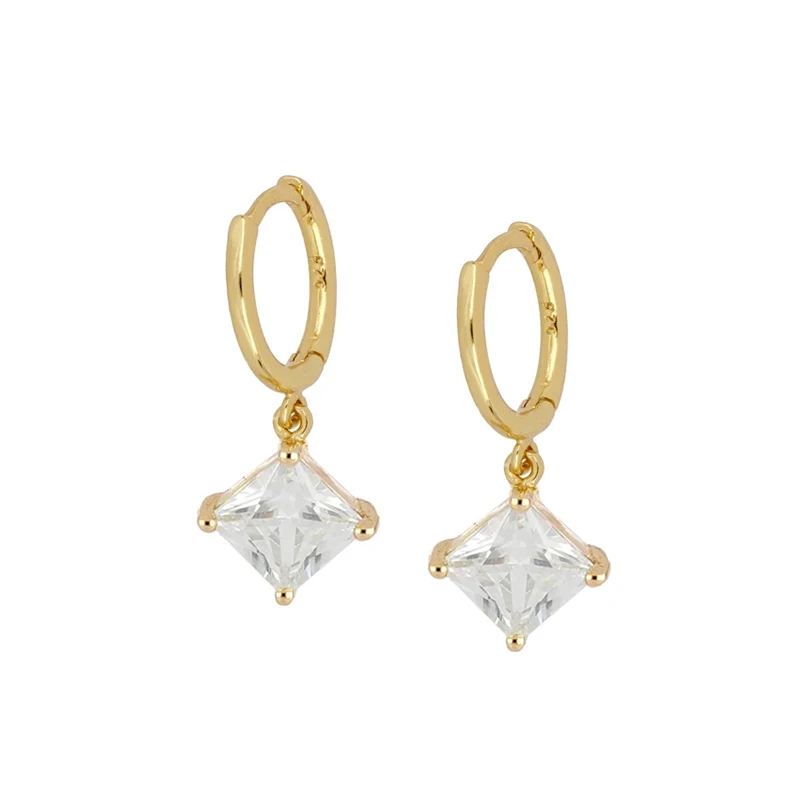

Trend Light Luxury Ear Buckles 925 Sterling Silver 5A Square Zircon Round Female Earrings