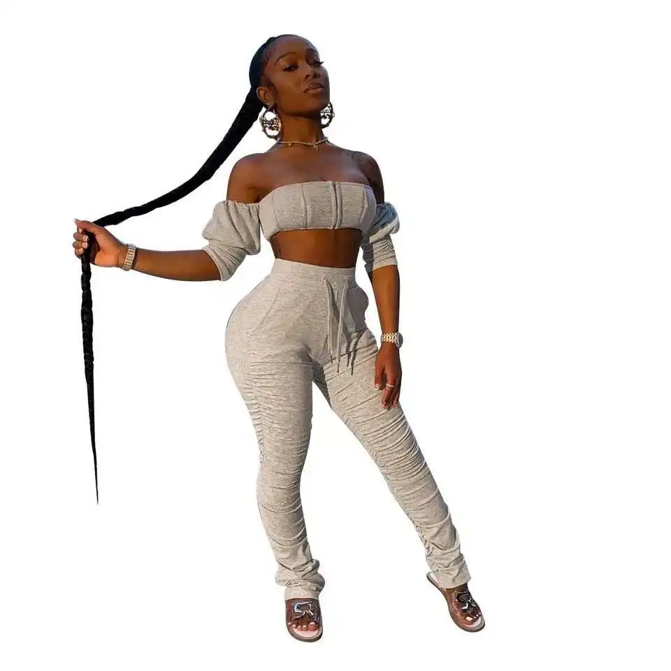 

Women Button Plain Tube Pleated Trousers Two Piece Outfits Set, Candy color