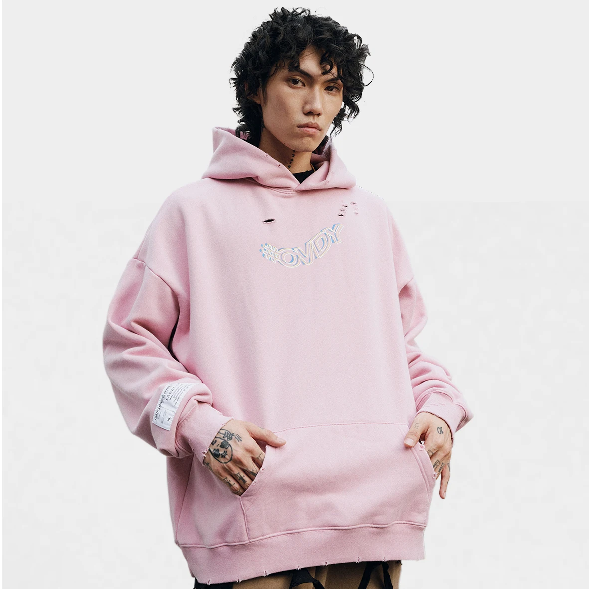 

Wholesale Letter Screen Printed Pink And Black Two Colors Pullover Men Winter Long Sleeve Custom Hoodies Fabric 100% Cotton