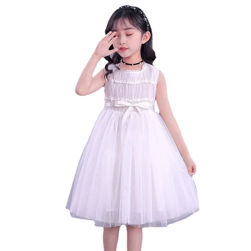 

Princess skirt summer pure color net gauze princess dress white Korean version of foreign style girl baby dress