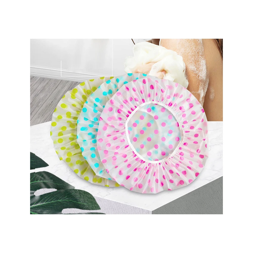 

Wholesale cheap Color thickened waterproof wave point EVA disposable shower cap, Customized color