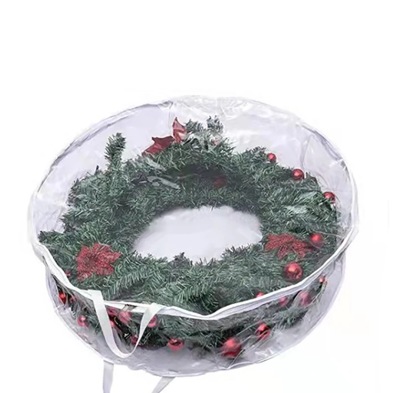 

Portable Large Round Shape Wreath Christmas Organizer Storage Bag Big Capacity Durable Transparent PVC Xmas Tree Storage Bag